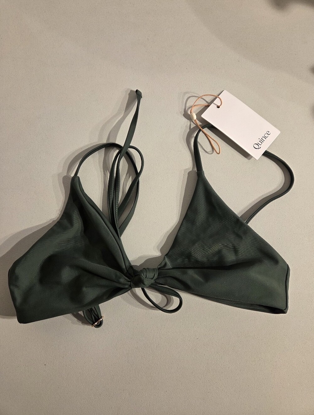 Quince Italian Triangle Bikini Top Palm Green Size Medium NWT Beach Classic